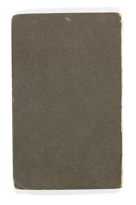 Vista del reverso de un soporte fotográfico histórico consistente en un cartón rígido de color gris pardo. La superficie muestra una textura granular y fibrosa propia de procesos de fabricación de papel antiguo. Se perciben signos de envejecimiento en los bordes y una pequeña marca de sujeción o perforación en el margen superior central.